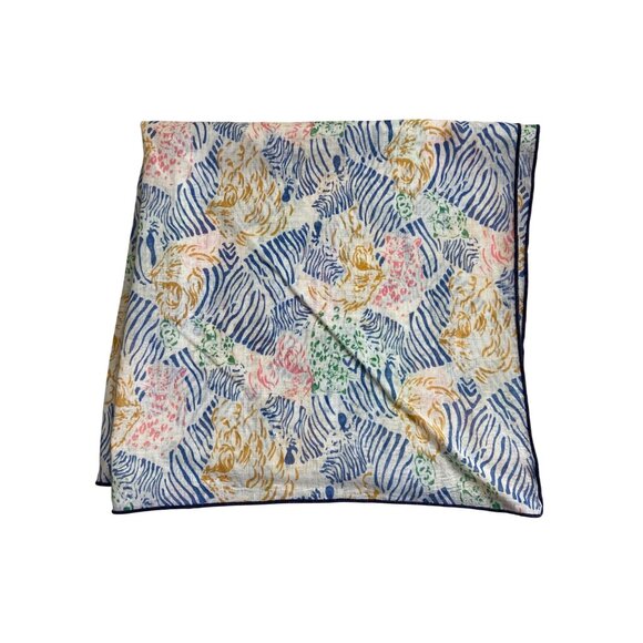 Womens Square Scarf Tiger Print Multicolor Blue Zebra Stripes Edging Mob Wife - Picture 3 of 4